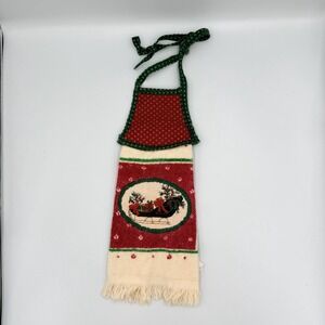 VTG Christmas Hanging Kitchen Towel Quilted Top Embroidered Sleigh Decor B